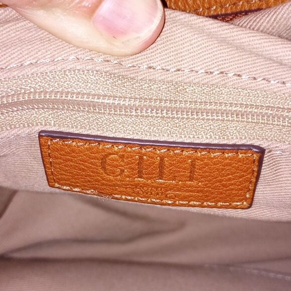 G.I.L.I. Leather Trim Canvas Backpack Olive Stripe Zip Top Adjustable Straps main image 8